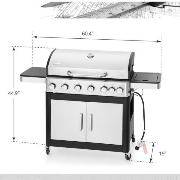 6 Burner Propane Gas Grill with Side Burner Stainless Steel BBQ Grill