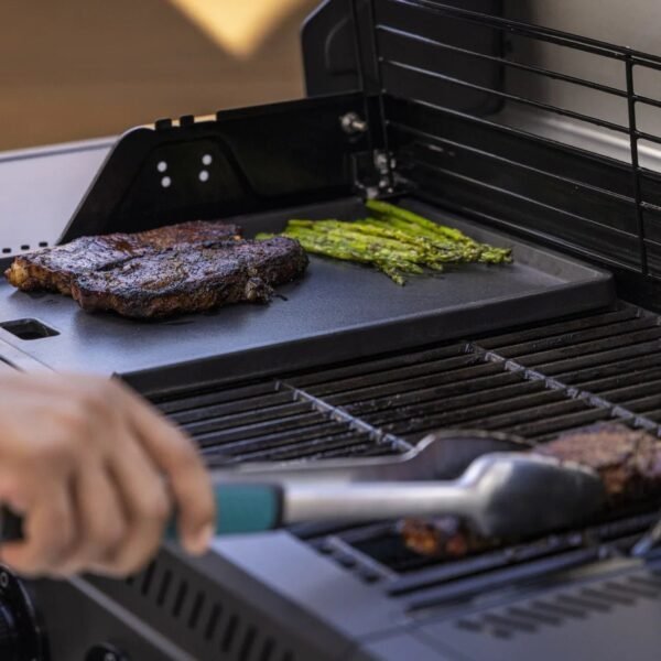5 Burner Gas Grill Cabinet with Side Burner and 12″ Griddle Black Gray